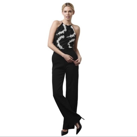 KARINA GRIMALDI Paola Lace Black & White Jumpsuit Size Large NEW - Picture 1 of 10